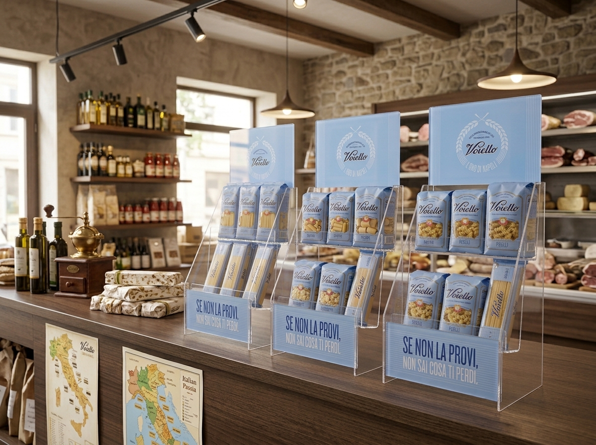 espositore banco plexiglass per prodotti alimentari e pasta